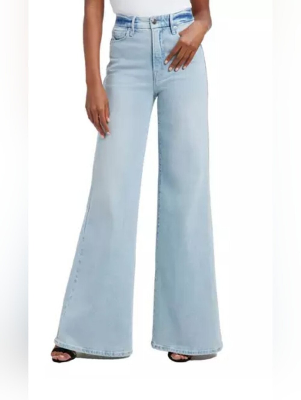 Good American Good Waist Palazzo Flare High Rise Light Wash Jeans Size 25